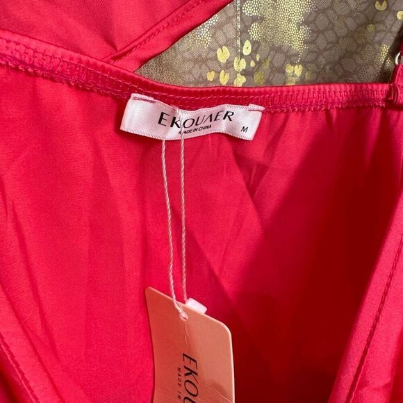 Ekouaer Silky Pajamas Hot Pink Tank Shorts Sleep Set Medium NWT - Picture 5 of 10